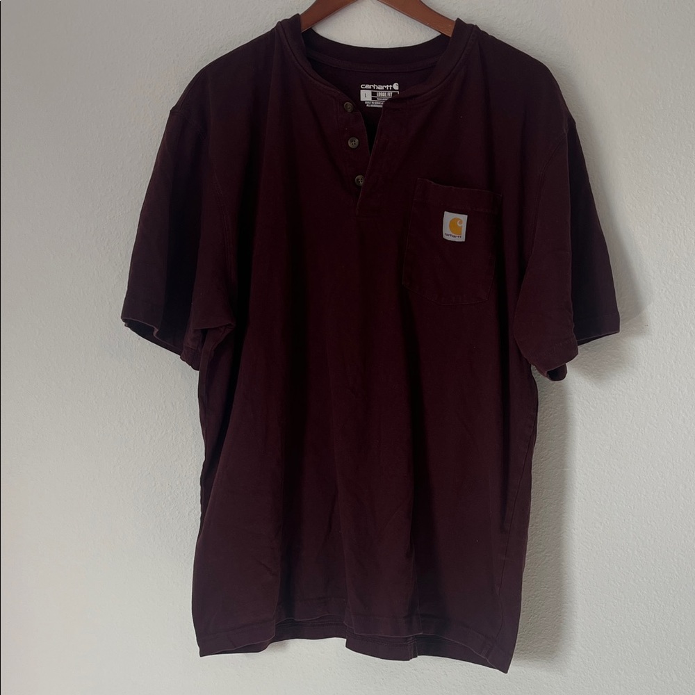 Carhartt Burgundy Short Sleeve Henley T-Shirt